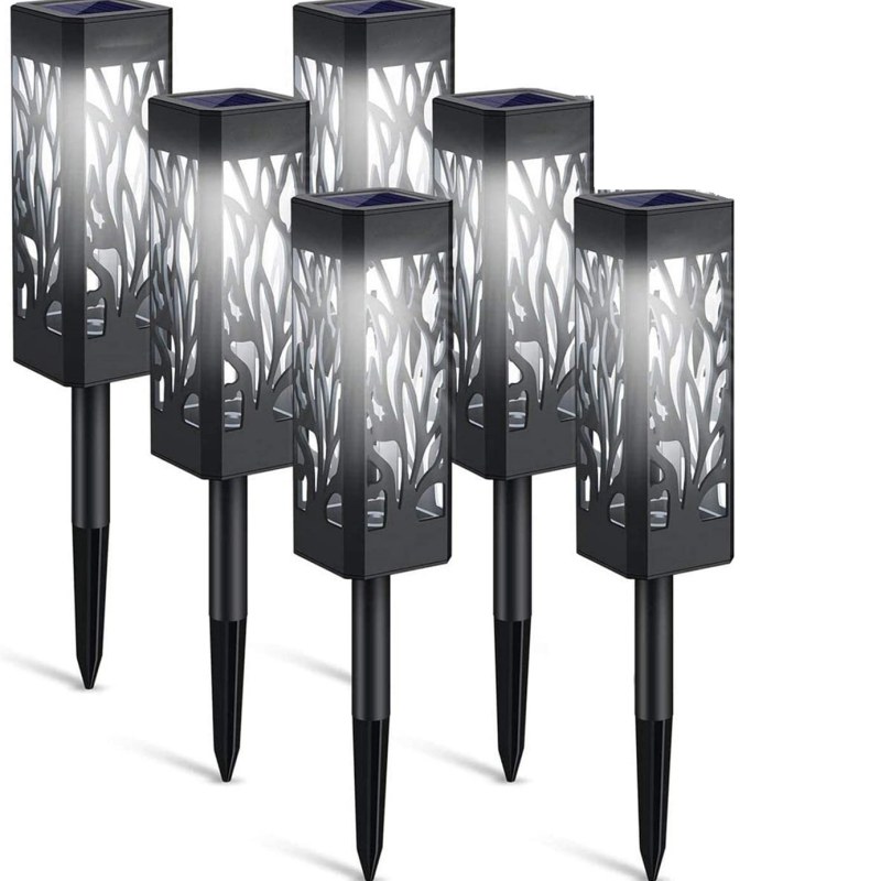 sm221247 pp plastic hollow out tree leaf solar stake lights (pack of 6)