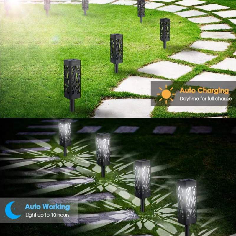 sm221247 pp plastic hollow out tree leaf solar stake lights (pack of 6)