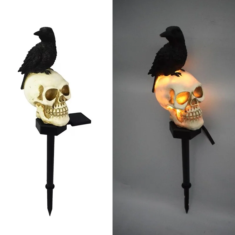 SM221280 Resin Crow Skeleton Solar Lamp Tabletop Animal Statue