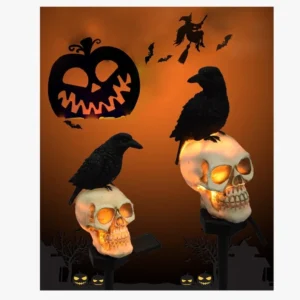 SM221280 Resin Crow Skeleton Solar Lamp Tabletop Animal Statue_3