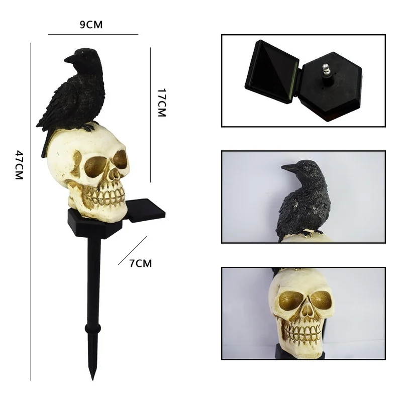 SM221280 Resin Crow Skeleton Solar Lamp Tabletop Animal Statue_4