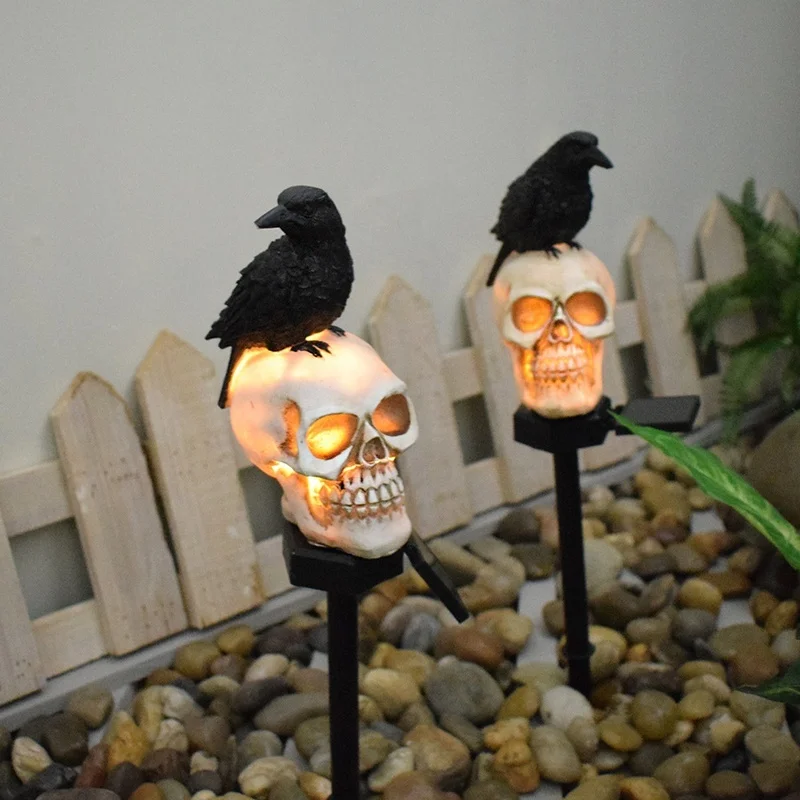 SM221280 Resin Crow Skeleton Solar Lamp Tabletop Animal Statue_5