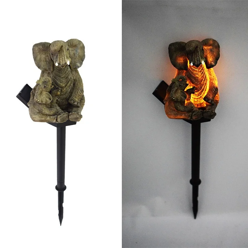 SM221288 Solar Elephant Resin Statue Animal Stake Light
