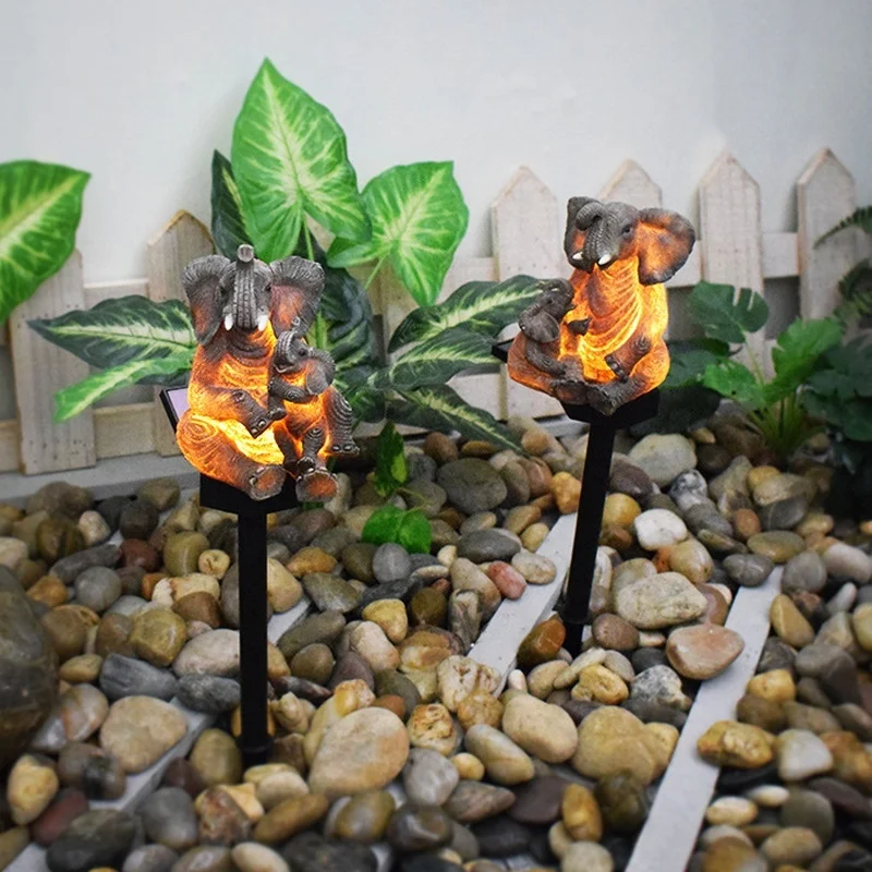 SM221288 Solar Elephant Resin Statue Animal Stake Light_3