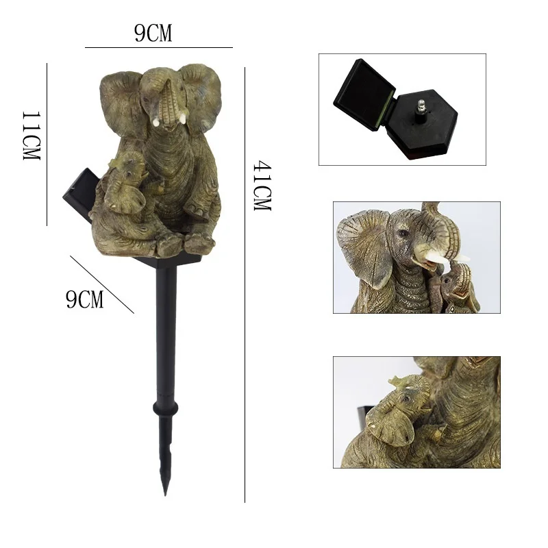 SM221288 Solar Elephant Resin Statue Animal Stake Light_5