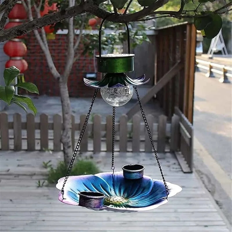 SM221323 Metal Iron Hanging Bird Feeder with Solar Light for Birds and Animals