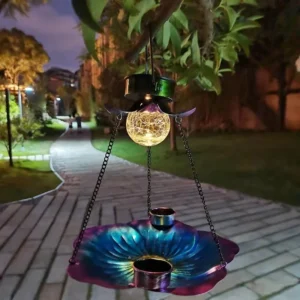 SM221323 Metal Iron Hanging Bird Feeder with Solar Light for Birds and Animals_2