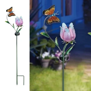 SM221331 Solar Stake Light - Metal Iron & Glass Butterfly, Flower, Tulip, Animal