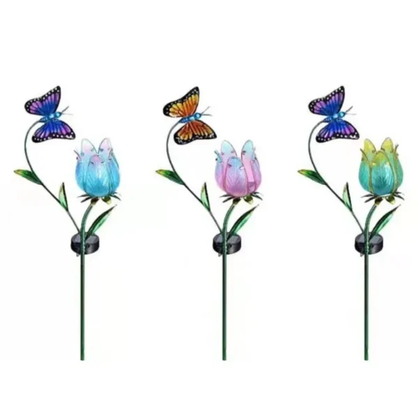 SM221331 Solar Stake Light - Metal Iron & Glass Butterfly, Flower, Tulip, Animal_2