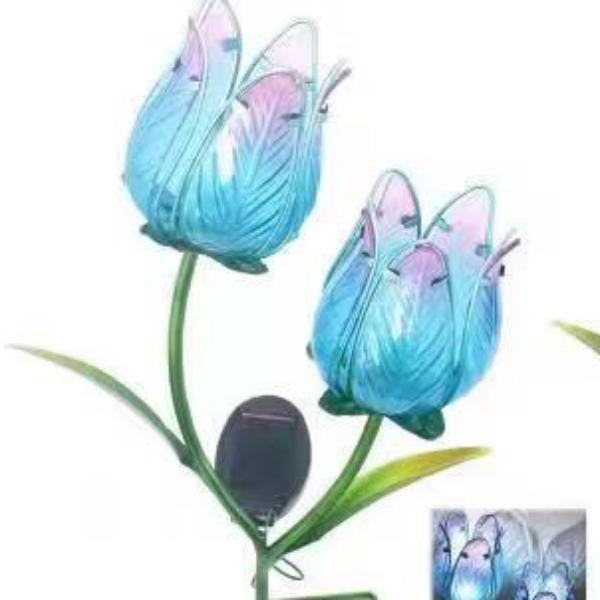sm221332 metal iron+glass tulip flower decorative solar stake light