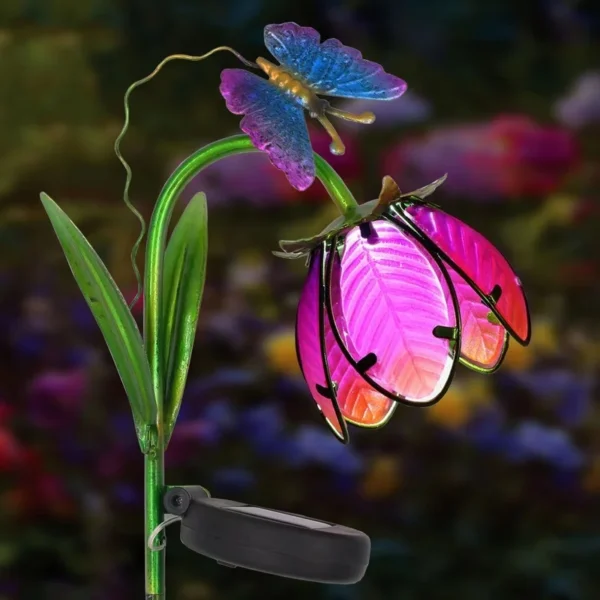 SM221337 Decorative Metal Iron Solar Flower Stake Light_2