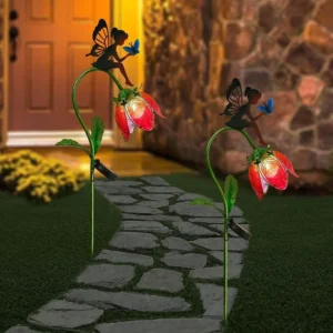 SM221339 Solar Stake Light - Metal Iron & Glass Fairy Sitting on Flower_2