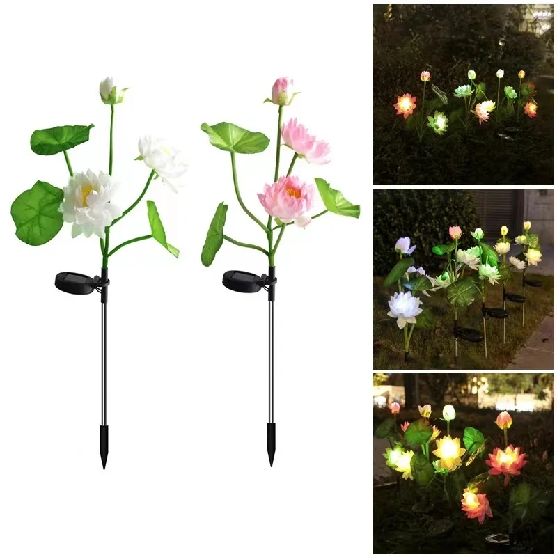 SM221343 Pack of 2 Plastic ABS Solar Lotus Flower Stake Lights_2