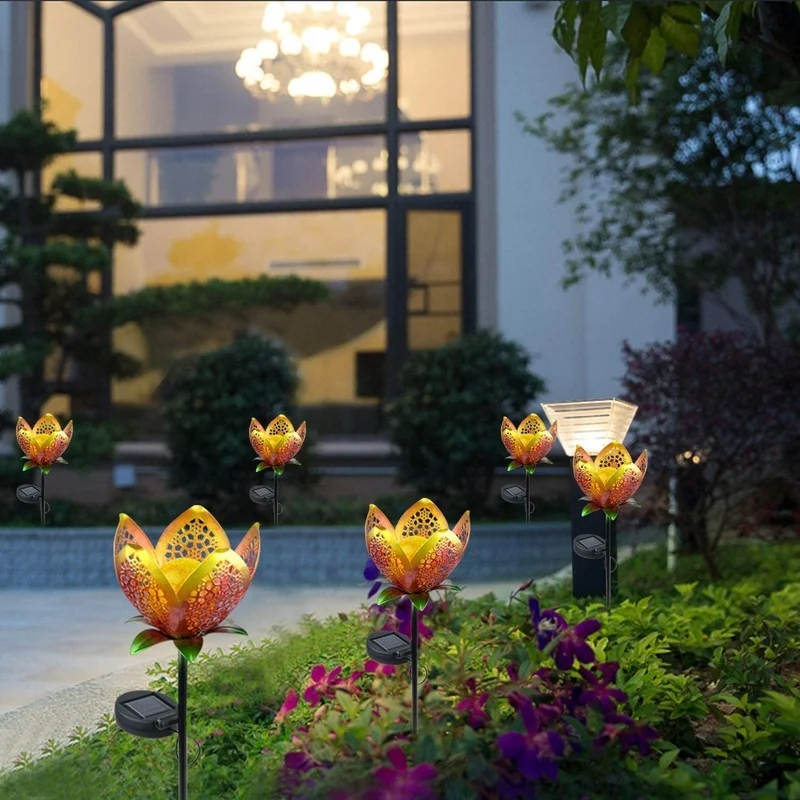 SM221356 Pack of 2 Metal Iron and Glass Decorative Flower Solar Stake Lights