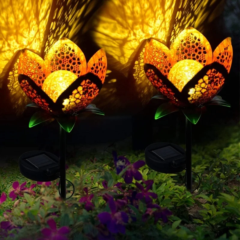 SM221356 Pack of 2 Metal Iron and Glass Decorative Flower Solar Stake Lights_3