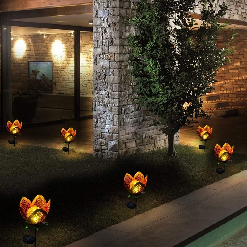SM221356 Pack of 2 Metal Iron and Glass Decorative Flower Solar Stake Lights_5