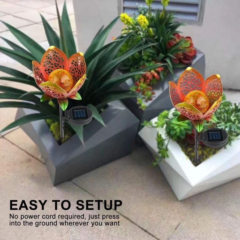 SM221356 Pack of 2 Metal Iron and Glass Decorative Flower Solar Stake Lights_6