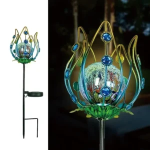 SM221358 Metal Iron Solar Stake Light with Globe, Flower, Lily, and Leaf Design_2