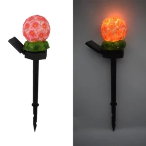 SM221382 Solar Flower Ball Stake Light Resin Statue Globe_2