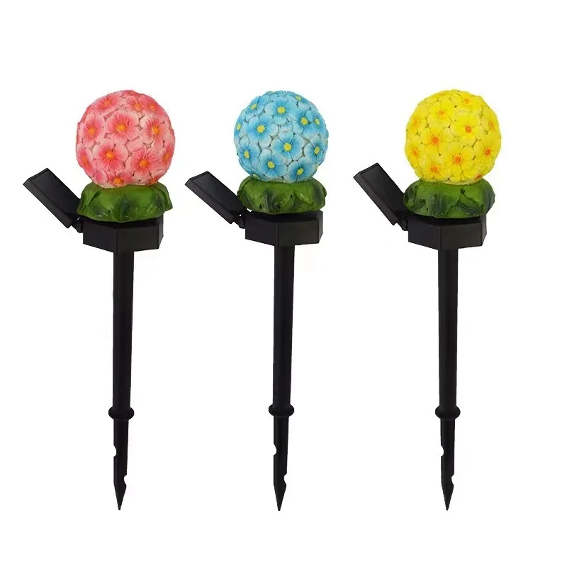 SM221382 Solar Flower Ball Stake Light Resin Statue Globe_3