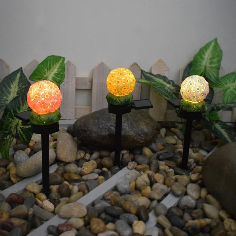 SM221382 Solar Flower Ball Stake Light Resin Statue Globe_6