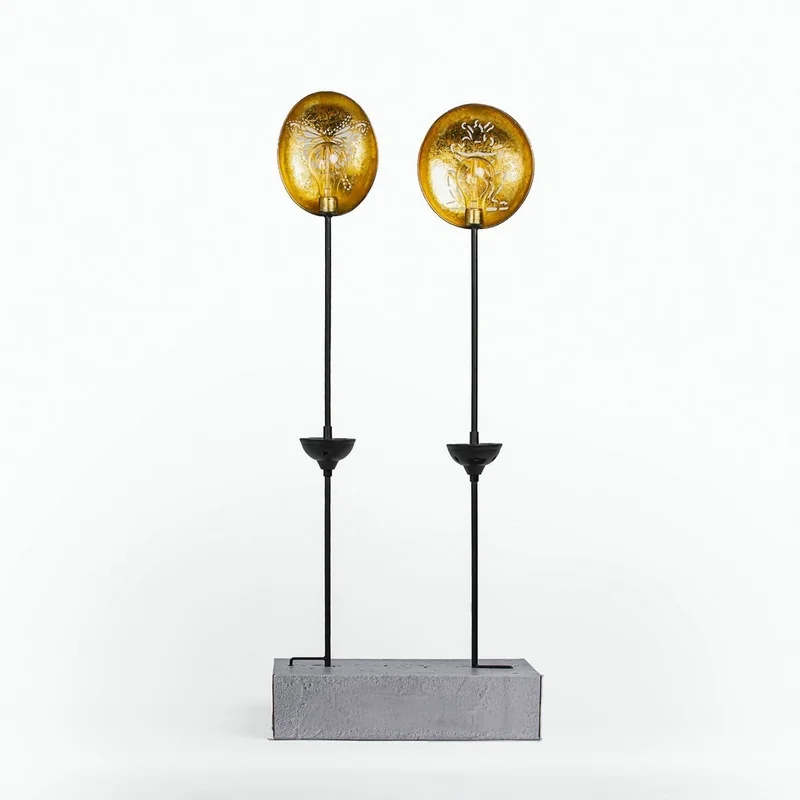 SM221407 Metal Iron Decorative Solar Stake Light with Disk, Globe, Bulb, Candle, and Leaf Design_4