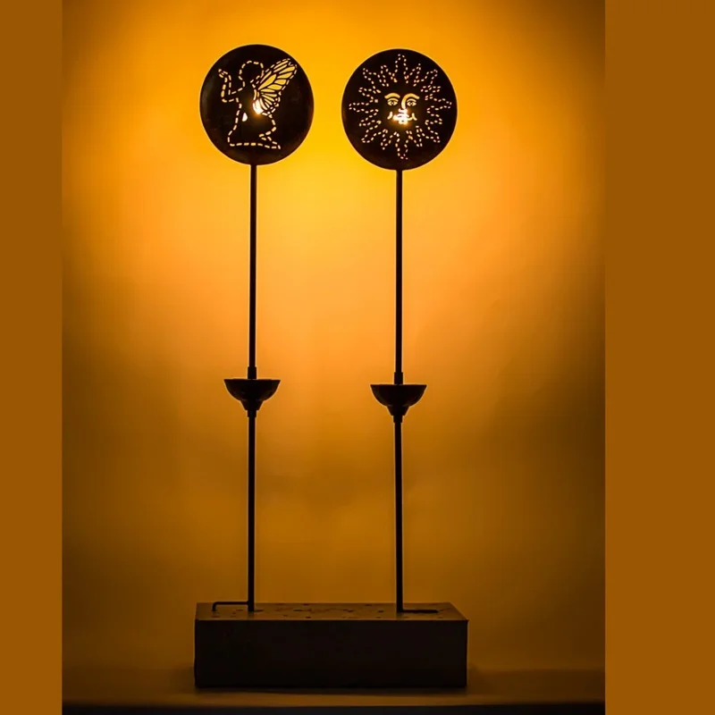 SM221407 Metal Iron Decorative Solar Stake Light with Disk, Globe, Bulb, Candle, and Leaf Design_5