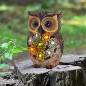 SM221411 Solar Resin Owl Bird Garden Freestanding Light Statue_2