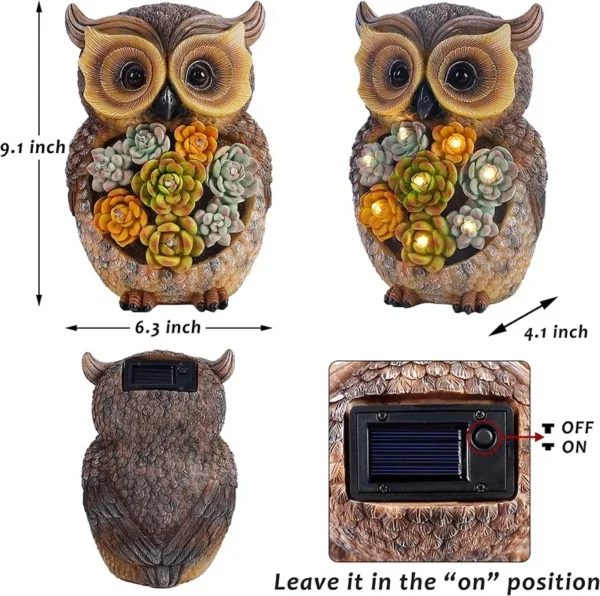 SM221411 Solar Resin Owl Bird Garden Freestanding Light Statue_3