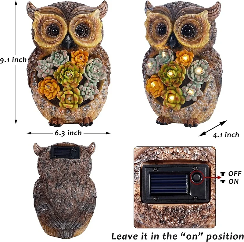 SM221411 Solar Resin Owl Bird Garden Freestanding Light Statue_3
