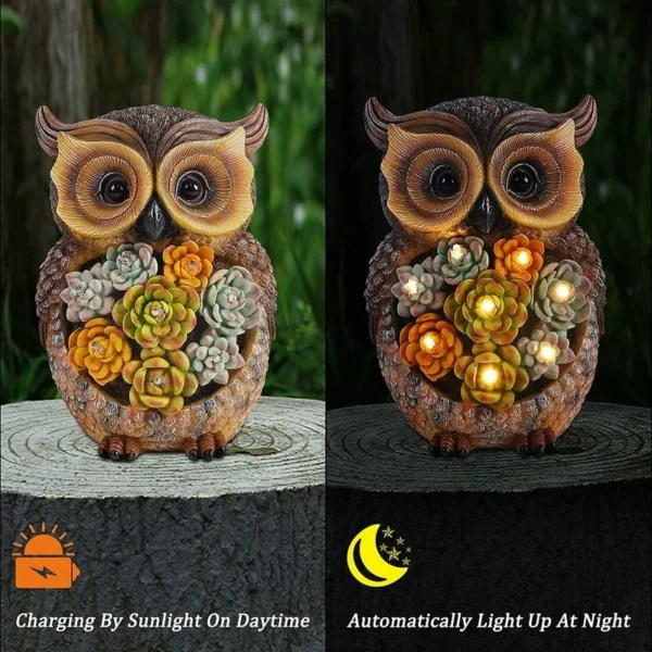 SM221411 Solar Resin Owl Bird Garden Freestanding Light Statue_4