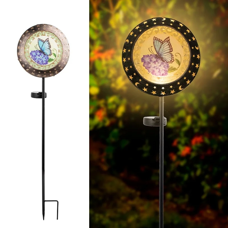 SM221412 Metal Iron Decorative Solar Stake Light with Disk Flower, Rose, Animal, Butterfly, and Bird_3