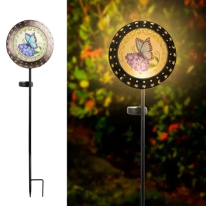 SM221412 Metal Iron Decorative Solar Stake Light with Disk Flower, Rose, Animal, Butterfly, and Bird_4