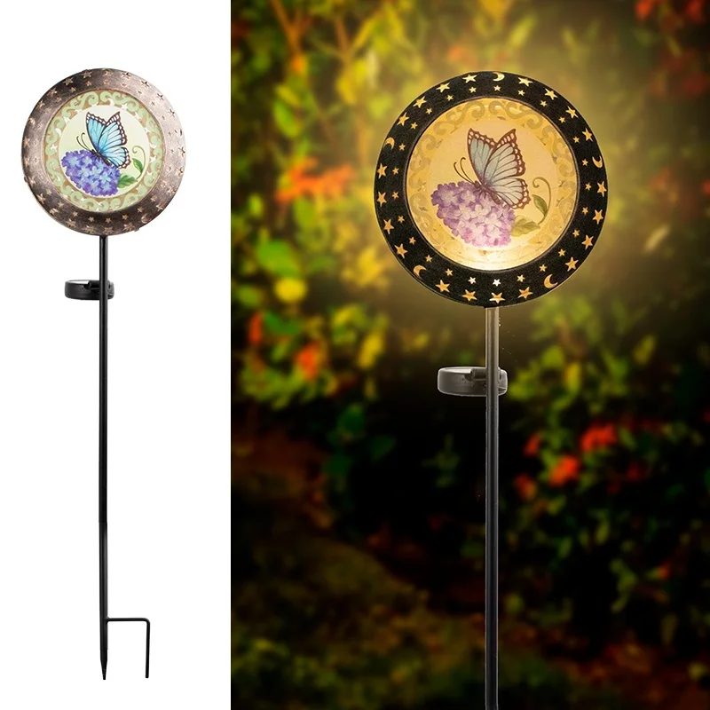SM221412 Metal Iron Decorative Solar Stake Light with Disk Flower, Rose, Animal, Butterfly, and Bird_4