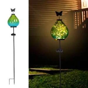 SM221418 Butterfly Metal Iron + Glass Solar Stake Light