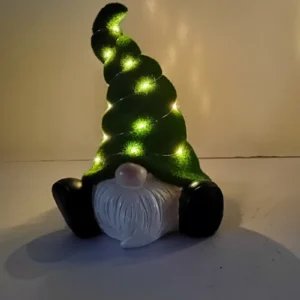 SM221428 Large Green Resin Garden Gnome Statue with Solar Freestanding Light, Textured Decorative Tall Base