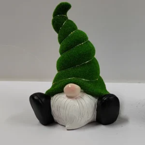 SM221428 Large Green Resin Garden Gnome Statue with Solar Freestanding Light, Textured Decorative Tall Base_2