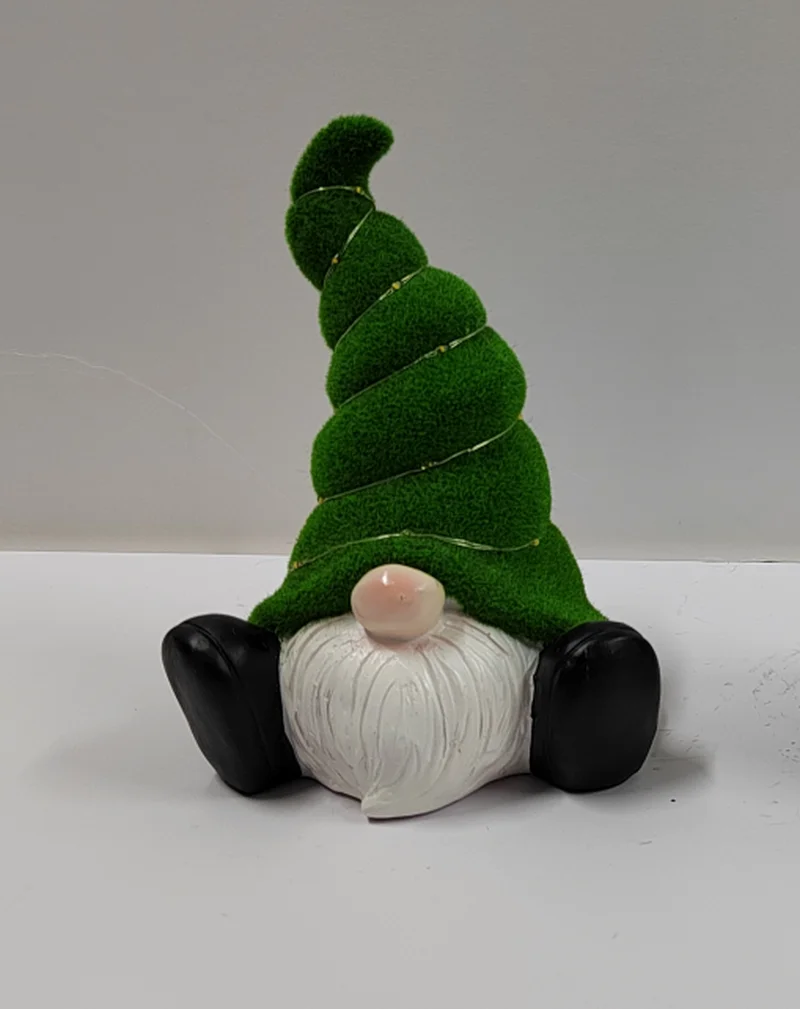 SM221428 Large Green Resin Garden Gnome Statue with Solar Freestanding Light, Textured Decorative Tall Base_2
