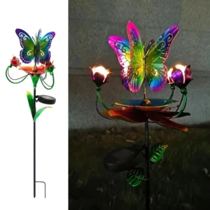 SM221466 Plastic PP Rotating Butterfly Solar Stake Light with Bird Feeder for Animals