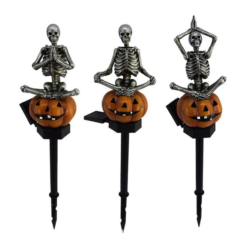 SM221475 Solar Skeleton & Pumpkin Stake Light Resin Statue
