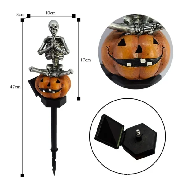 SM221475 Solar Skeleton & Pumpkin Stake Light Resin Statue_2