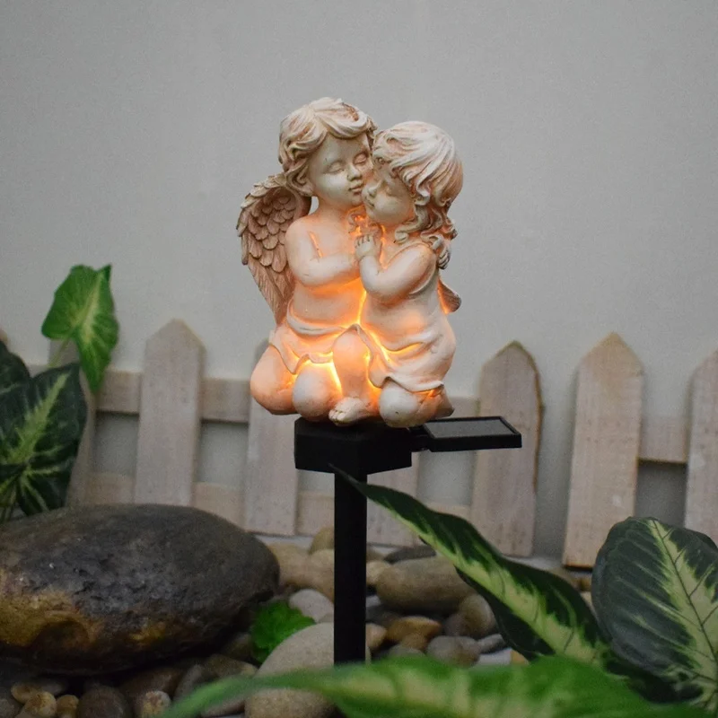 SM221477 White Matte Resin Solar Angel Stake Light with Stand, Decorative_2
