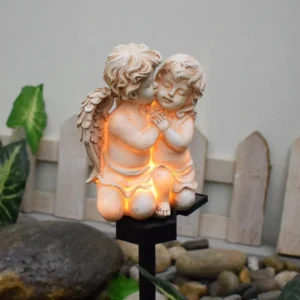 SM221477 White Matte Resin Solar Angel Stake Light with Stand, Decorative_3