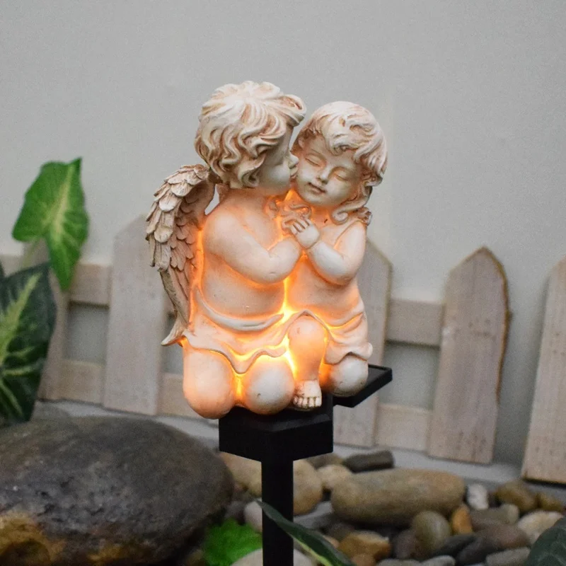 SM221477 White Matte Resin Solar Angel Stake Light with Stand, Decorative_3