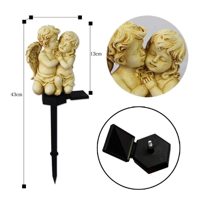 SM221477 White Matte Resin Solar Angel Stake Light with Stand, Decorative_4