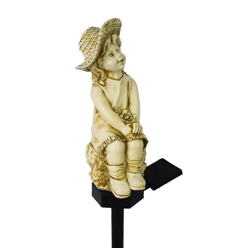 SM221478 Girl Resin Statue Solar Stake Light