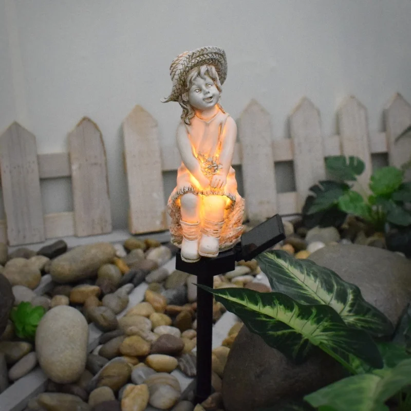 SM221478 Girl Resin Statue Solar Stake Light_5