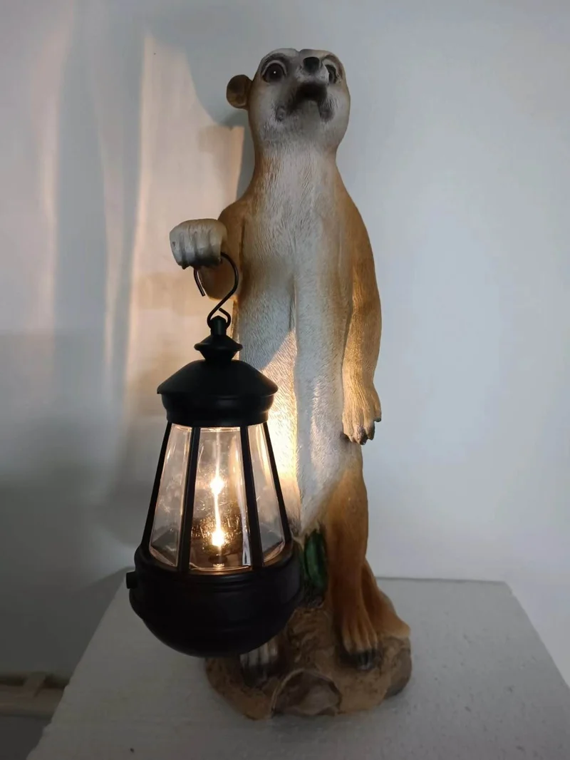 SM221491_ Solar Meerkat Resin Statue with Hanging Lantern Light