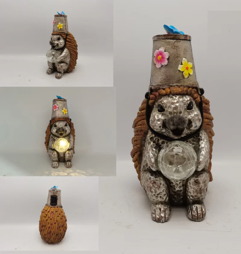 SM221512 Solar LED Resin Hedgehog Statue Freestanding Animal Light