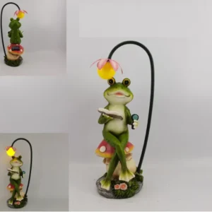 SM221514 Solar Frog with Flower Resin Statue Freestanding Light Animal